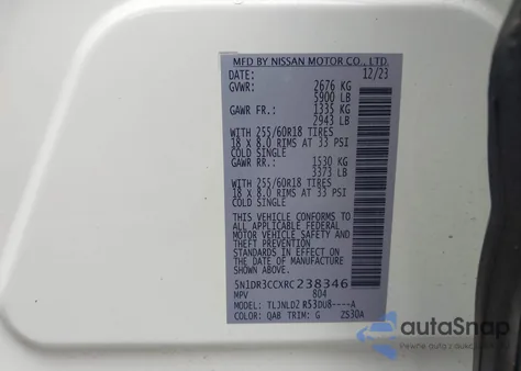 2024 Nissan Pathfinder Sl 4Wd from USA, damaged, VIN 5N1DR3CCXRC238346